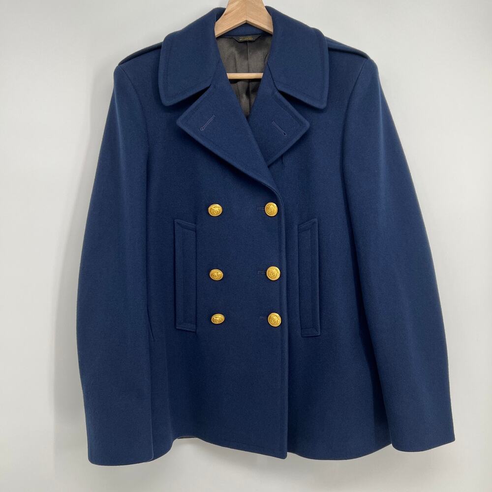 US Coast Guard Reefer Coat Womens 12 Long Navy Blue Wool Double Breasted Peacoat